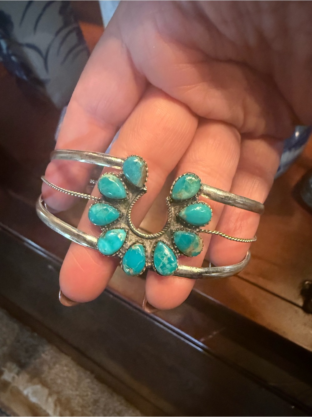 Kingman Turquoise Sterling Silver Bangle, Southwestern Cuff Bracelet